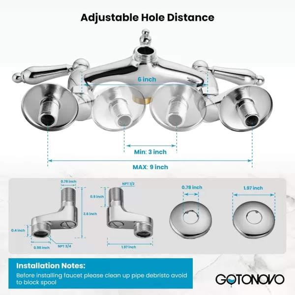 imagegotonovo Wall Mount 3 38 Clawfoot Tub Faucet for Bathtub with Hand Held Shower Sprayer Double Level Handle with Hot and Cold Water Adapter Adjustable Swing Arms Matte BlackPolished Chrome