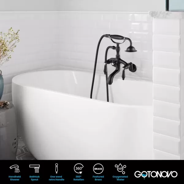 imagegotonovo Wall Mount 3 38 Clawfoot Tub Faucet for Bathtub with Hand Held Shower Sprayer Double Level Handle with Hot and Cold Water Adapter Adjustable Swing Arms Matte BlackMatte Black