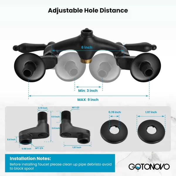 imagegotonovo Wall Mount 3 38 Clawfoot Tub Faucet for Bathtub with Hand Held Shower Sprayer Double Level Handle with Hot and Cold Water Adapter Adjustable Swing Arms Matte BlackMatte Black