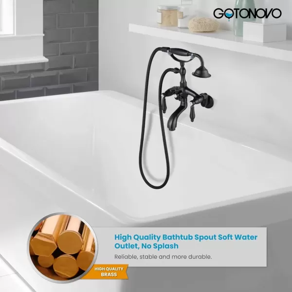 imagegotonovo Wall Mount 3 38 Clawfoot Tub Faucet for Bathtub with Hand Held Shower Sprayer Double Level Handle with Hot and Cold Water Adapter Adjustable Swing Arms Matte BlackOil Rubbed Bronze