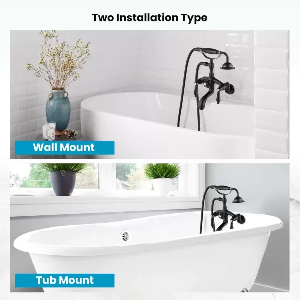 imagegotonovo Wall Mount 3 38 Clawfoot Tub Faucet for Bathtub with Hand Held Shower Sprayer Double Level Handle with Hot and Cold Water Adapter Adjustable Swing Arms Matte BlackMatte Black