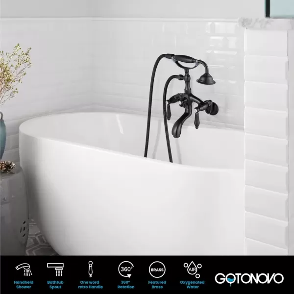 imagegotonovo Wall Mount 3 38 Clawfoot Tub Faucet for Bathtub with Hand Held Shower Sprayer Double Level Handle with Hot and Cold Water Adapter Adjustable Swing Arms Matte BlackOil Rubbed Bronze
