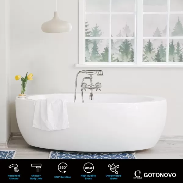 imagegotonovo Wall Mount Clawfoot Bathtub Faucet with HandHeld Spray and 360 Double Cross Handle Swivel Spout Vintage Tub Shower Faucet Set with Adapter Adjustable Swing Arms Brushed NickelBrushed Nickel