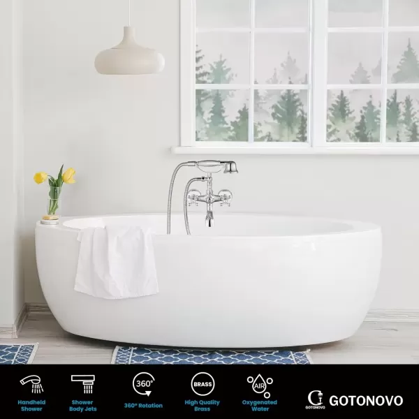 imagegotonovo Wall Mount Clawfoot Bathtub Faucet with HandHeld Spray and 360 Double Cross Handle Swivel Spout Vintage Tub Shower Faucet Set with Adapter Adjustable Swing Arms Brushed NickelPolish Chrome