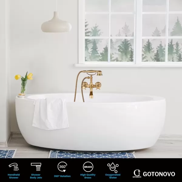 imagegotonovo Wall Mount Clawfoot Bathtub Faucet with HandHeld Spray and 360 Double Cross Handle Swivel Spout Vintage Tub Shower Faucet Set with Adapter Adjustable Swing Arms Brushed NickelAntique Brass