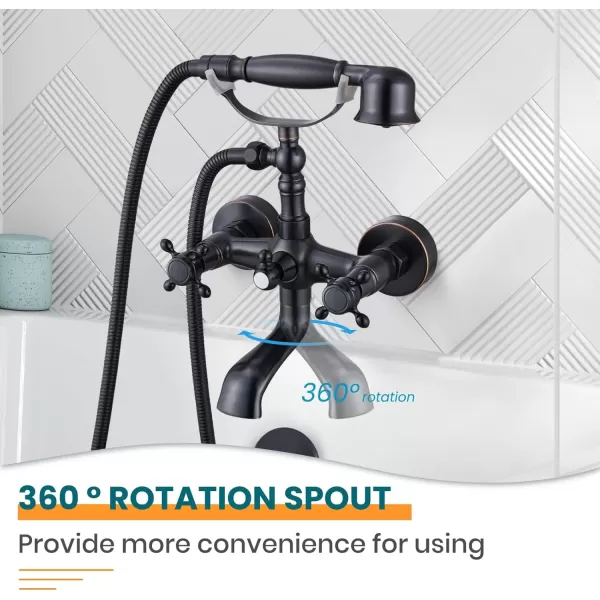 imagegotonovo Wall Mount Clawfoot Bathtub Faucet with HandHeld Spray and 360 Double Cross Handle Swivel Spout Vintage Tub Shower Faucet Set with Adapter Adjustable Swing Arms Brushed NickelOil Rubbed Bronze
