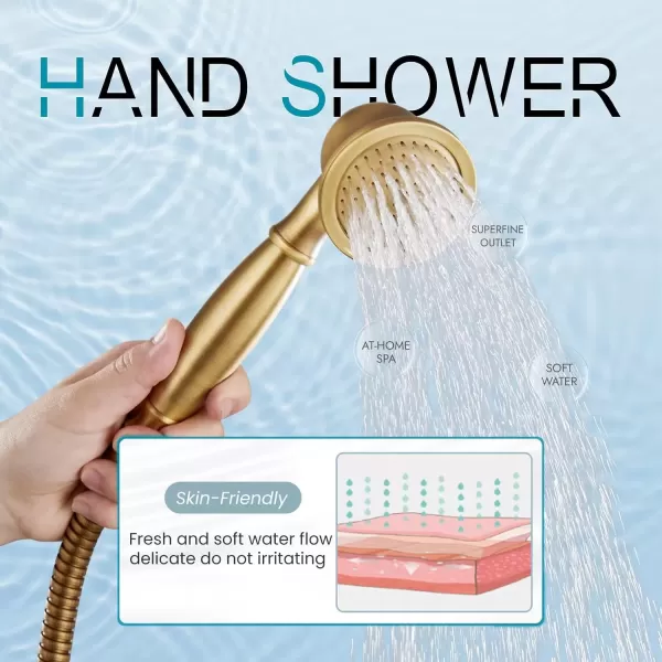 imagegotonovo Wall Mount Clawfoot Bathtub Faucet with HandHeld Spray and 360 Double Cross Handle Swivel Spout Vintage Tub Shower Faucet Set with Adapter Adjustable Swing Arms Brushed NickelAntique Brass