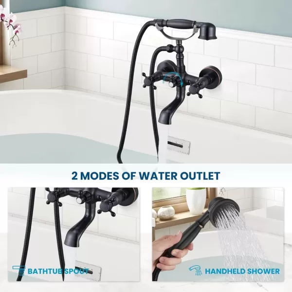 imagegotonovo Wall Mount Clawfoot Bathtub Faucet with HandHeld Spray and 360 Double Cross Handle Swivel Spout Vintage Tub Shower Faucet Set with Adapter Adjustable Swing Arms Brushed NickelOil Rubbed Bronze