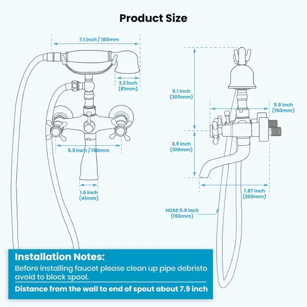 imagegotonovo Wall Mount Clawfoot Bathtub Faucet with HandHeld Spray and 360 Double Cross Handle Swivel Spout Vintage Tub Shower Faucet Set with Adapter Adjustable Swing Arms Brushed NickelAntique Brass