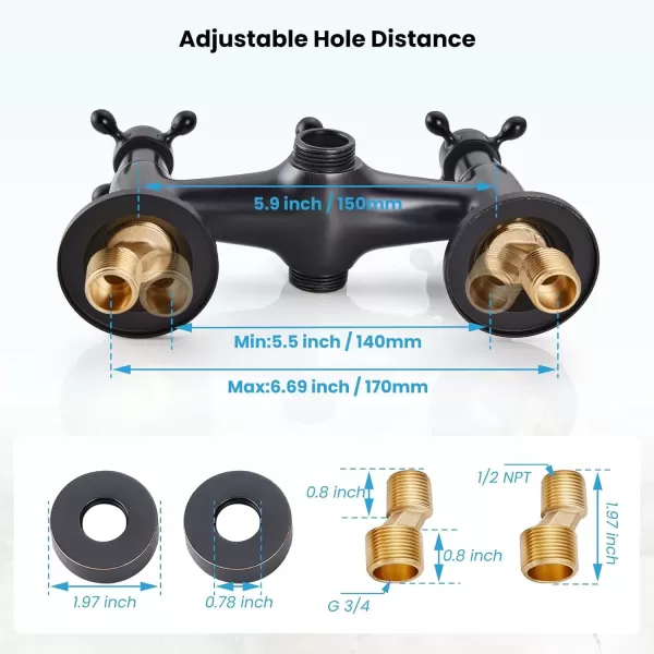 imagegotonovo Wall Mount Clawfoot Bathtub Faucet with HandHeld Spray and 360 Double Cross Handle Swivel Spout Vintage Tub Shower Faucet Set with Adapter Adjustable Swing Arms Brushed NickelOil Rubbed Bronze