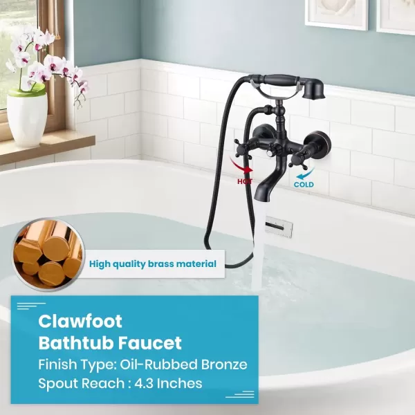 imagegotonovo Wall Mount Clawfoot Bathtub Faucet with HandHeld Spray and 360 Double Cross Handle Swivel Spout Vintage Tub Shower Faucet Set with Adapter Adjustable Swing Arms Brushed NickelOil Rubbed Bronze
