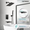imagegotonovo Rain Shower Faucet System Set Rainfall Shower Head with Handheld Sprayer Waterfall Tub Spout Wall Mounted Mixer Combo Roughin Valve and Trim Included 12 Inch Polished ChromeMatte Black