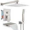imagegotonovo Rain Shower Faucet System Set Rainfall Shower Head with Handheld Sprayer Waterfall Tub Spout Wall Mounted Mixer Combo Roughin Valve and Trim Included 12 Inch Polished ChromeBrushed Nickel