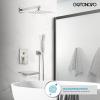 imagegotonovo Rain Shower Faucet System Set Rainfall Shower Head with Handheld Sprayer Waterfall Tub Spout Wall Mounted Mixer Combo Roughin Valve and Trim Included 12 Inch Polished ChromeBrushed Nickel