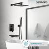 imagegotonovo Rain Shower Faucet System Set Rainfall Shower Head with Handheld Sprayer Waterfall Tub Spout Wall Mounted Mixer Combo Roughin Valve and Trim Included 12 Inch Polished ChromeOil Rubbed Bronze