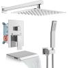 imagegotonovo Rain Shower Faucet System Set Rainfall Shower Head with Handheld Sprayer Waterfall Tub Spout Wall Mounted Mixer Combo Roughin Valve and Trim Included 12 Inch Polished ChromePolished Chrome