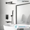 imagegotonovo Rain Shower Faucet System Set Rainfall Shower Head with Handheld Sprayer Waterfall Tub Spout Wall Mounted Mixer Combo Roughin Valve and Trim Included 12 Inch Polished ChromeMatte Black