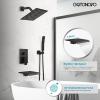 imagegotonovo Rain Shower Faucet System Set Rainfall Shower Head with Handheld Sprayer Waterfall Tub Spout Wall Mounted Mixer Combo Roughin Valve and Trim Included 12 Inch Polished ChromeOil Rubbed Bronze