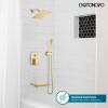 imagegotonovo Rain Shower Faucet System Set Rainfall Shower Head with Handheld Sprayer Waterfall Tub Spout Wall Mounted Mixer Combo Roughin Valve and Trim Included 12 Inch Polished ChromeBrushed Gold