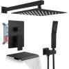 imagegotonovo Rain Shower Faucet System Set Rainfall Shower Head with Handheld Sprayer Waterfall Tub Spout Wall Mounted Mixer Combo Roughin Valve and Trim Included 12 Inch Polished ChromeOil Rubbed Bronze