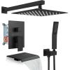 imagegotonovo Rain Shower Faucet System Set Rainfall Shower Head with Handheld Sprayer Waterfall Tub Spout Wall Mounted Mixer Combo Roughin Valve and Trim Included 12 Inch Polished ChromeMatte Black
