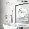 imagegotonovo Rain Shower Faucet System Set Rainfall Shower Head with Handheld Sprayer Waterfall Tub Spout Wall Mounted Mixer Combo Roughin Valve and Trim Included 12 Inch Polished ChromePolished Chrome