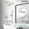 imagegotonovo Rain Shower Faucet System Set Rainfall Shower Head with Handheld Sprayer Waterfall Tub Spout Wall Mounted Mixer Combo Roughin Valve and Trim Included 12 Inch Polished ChromeBrushed Nickel