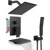 imagegotonovo Rain Shower Faucet System Set Rainfall Shower Head with Handheld Sprayer Waterfall Tub Spout Wall Mounted Mixer Combo Roughin Valve and Trim Included 12 Inch Polished ChromeMatte Black