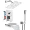 imagegotonovo Rain Shower Faucet System Set Rainfall Shower Head with Handheld Sprayer Waterfall Tub Spout Wall Mounted Mixer Combo Roughin Valve and Trim Included 12 Inch Polished ChromePolished Chrome