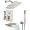 imagegotonovo Rain Shower Faucet System Set Rainfall Shower Head with Handheld Sprayer Waterfall Tub Spout Wall Mounted Mixer Combo Roughin Valve and Trim Included 12 Inch Polished ChromeBrushed Nickel