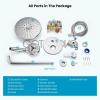 imagegotonovo Shower Trim Kit 10 Inch Round Rainfall Shower Head 3 Modes Wall Mounted with 6Functions ABS Handheld Spray Shower System Pressure Balanced Roughin Valve and Trim Included Polished Chrome