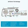 imagegotonovo Exposed Bathroom Shower Faucet Wall Mounted Outdoor Shower System 8 Inch Shower Head and Tub Spout Double Cross Handles Adjustable Handheld Sprayer with Shower Shelf Brushed NickelBrushed Nickel