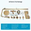 imagegotonovo Exposed Bathroom Shower Faucet Wall Mounted Outdoor Shower System 8 Inch Shower Head and Tub Spout Double Cross Handles Adjustable Handheld Sprayer with Shower Shelf Brushed NickelAntique Brass
