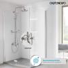 imagegotonovo Exposed Bathroom Shower Faucet Wall Mounted Outdoor Shower System 8 Inch Shower Head and Tub Spout Double Cross Handles Adjustable Handheld Sprayer with Shower Shelf Brushed NickelBrushed Nickel