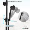 imagegotonovo Exposed Bathroom Shower Faucet Wall Mounted Outdoor Shower System 8 Inch Shower Head and Tub Spout Double Cross Handles Adjustable Handheld Sprayer with Shower Shelf Brushed NickelMatte Black