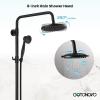 imagegotonovo Exposed Bathroom Shower Faucet Wall Mounted Outdoor Shower System 8 Inch Shower Head and Tub Spout Double Cross Handles Adjustable Handheld Sprayer with Shower Shelf Brushed NickelMatte Black