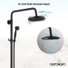 imagegotonovo Exposed Bathroom Shower Faucet Wall Mounted Outdoor Shower System 8 Inch Shower Head and Tub Spout Double Cross Handles Adjustable Handheld Sprayer with Shower Shelf Brushed NickelMatte Black