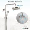 imagegotonovo Exposed Bathroom Shower Faucet Wall Mounted Outdoor Shower System 8 Inch Shower Head and Tub Spout Double Cross Handles Adjustable Handheld Sprayer with Shower Shelf Brushed NickelBrushed Nickel