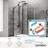 imagegotonovo Exposed Bathroom Shower Faucet Wall Mounted Outdoor Shower System 8 Inch Shower Head and Tub Spout Double Cross Handles Adjustable Handheld Sprayer with Shower Shelf Brushed NickelOil Rubbed Bronze
