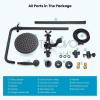 imagegotonovo Exposed Bathroom Shower Faucet Wall Mounted Outdoor Shower System 8 Inch Shower Head and Tub Spout Double Cross Handles Adjustable Handheld Sprayer with Shower Shelf Brushed NickelMatte Black