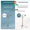 imagegotonovo Exposed Bathroom Shower Faucet Wall Mounted Outdoor Shower System 8 Inch Shower Head and Tub Spout Double Cross Handles Adjustable Handheld Sprayer with Shower Shelf Brushed NickelAntique Brass