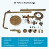 imagegotonovo Exposed Bathroom Shower Faucet Wall Mounted Outdoor Shower System 8 Inch Shower Head and Tub Spout Double Cross Handles Adjustable Handheld Sprayer with Shower Shelf Brushed NickelAntique Brass