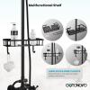 imagegotonovo Exposed Bathroom Shower Faucet Wall Mounted Outdoor Shower System 8 Inch Shower Head and Tub Spout Double Cross Handles Adjustable Handheld Sprayer with Shower Shelf Brushed NickelMatte Black