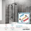 imagegotonovo Exposed Bathroom Shower Faucet Wall Mounted Outdoor Shower System 8 Inch Shower Head and Tub Spout Double Cross Handles Adjustable Handheld Sprayer with Shower Shelf Brushed NickelMatte Black