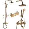 imagegotonovo Exposed Bathroom Shower Faucet Wall Mounted Outdoor Shower System 8 Inch Shower Head and Tub Spout Double Cross Handles Adjustable Handheld Sprayer with Shower Shelf Brushed NickelAntique Brass