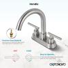 imagegotonovo 4 Inch Centerset Modern Bathroom Sink Faucet 2 Hole Brushed Nickel Swivel Spout 2Handle Deck Mounted Lavatory Faucet with Water Supply Lines and Pop Up Drain