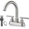 imagegotonovo 4 Inch Centerset Modern Bathroom Sink Faucet 2 Hole Brushed Nickel Swivel Spout 2Handle Deck Mounted Lavatory Faucet with Water Supply Lines and Pop Up Drain