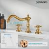 imagegotonovo 3 Hole Widespread Bathroom Sink Faucet Double Cross Handle Mixer Tap Faucet for Bathroom Sink Vanity Faucet Deck Mount Basin Hot Cold Water Matching Pop Up Drain Oil Rubbed BronzeAntique Brass