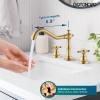 imagegotonovo 3 Hole Widespread Bathroom Sink Faucet Double Cross Handle Mixer Tap Faucet for Bathroom Sink Vanity Faucet Deck Mount Basin Hot Cold Water Matching Pop Up Drain Oil Rubbed BronzeBrushed Gold