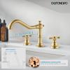 imagegotonovo 3 Hole Widespread Bathroom Sink Faucet Double Cross Handle Mixer Tap Faucet for Bathroom Sink Vanity Faucet Deck Mount Basin Hot Cold Water Matching Pop Up Drain Oil Rubbed BronzeBrushed Gold